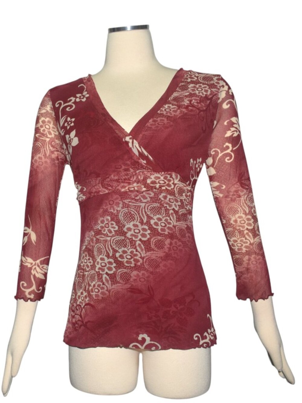 Vintage Y2k Nylon Mesh Top INC International Concepts Floral Print V Neck M